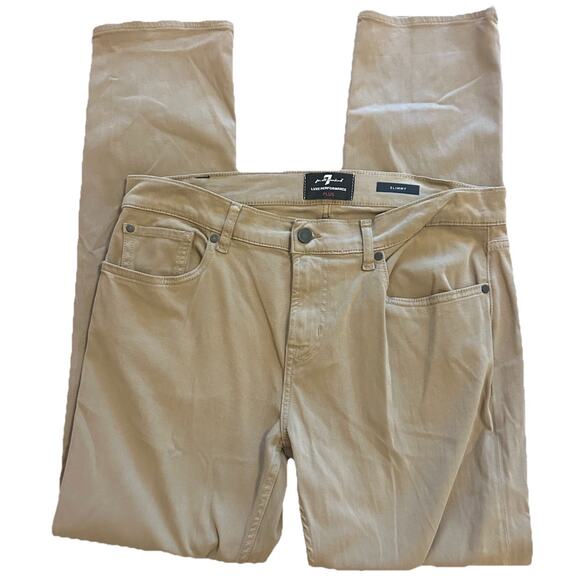 7 For All Mankind Slimmy Mens 34x32 Slim Straight‎ Airwelf Twill Canvas Jeans - Picture 1 of 9